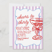 30. Handgezeichneter farbiger Champagner-Glass Geb Einladung (Vorderseite)