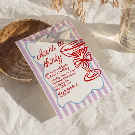 30. Handgezeichneter farbiger Champagner-Glass Geb Einladung