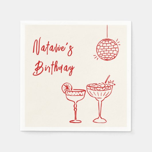 30. Handgezeichneter rosa Meilenstein 30 Geburtsta Serviette (Vorderseite)