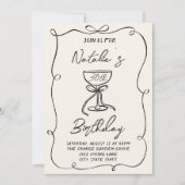 30. Handgezeichneter Schwarz & Weiß Bow Martini Ge Einladung (Vorderseite)