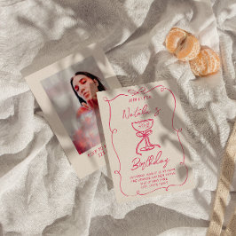 30. Handgezeichnetes Pink Bow Martini Foto Geburts Einladung
