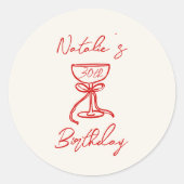 30. Handgezeichnetes Rosa Champagner Glas Geburtst Runder Aufkleber (Vorderseite)