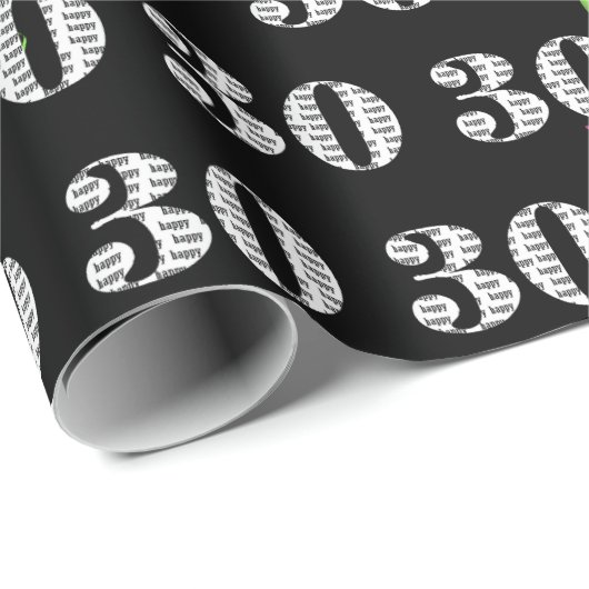 30. Happy Birthday Balloons auf schwarz Geschenkpapier (Rolleneckpunkt)
