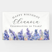 30. Happy Birthday Banner Blue July Birth Blume (Horizontal)
