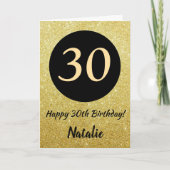 30. Happy Birthday Black and Gold Glitzer Card Karte (Vorderseite)