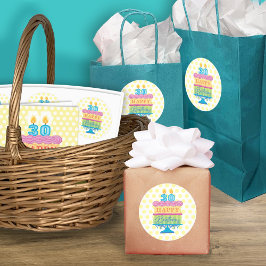 30. Happy Birthday Cake Yellow Dots Runder Aufkleber