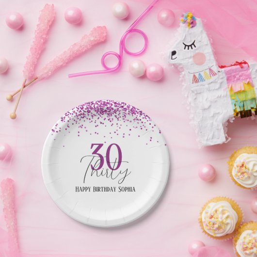 30. Happy Birthday Dark Pink Glitzer Girly Party Pappteller (Party)