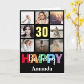 30. Happy Birthday Foto Collage Modern Black Karte (Gelbe Blume)