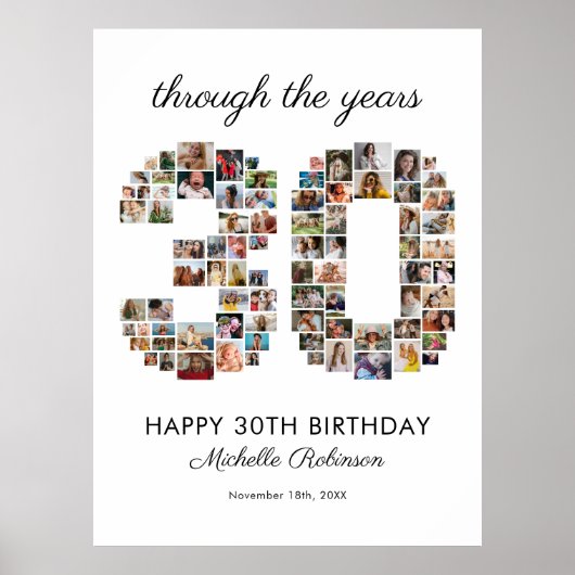 30. Happy Birthday Foto Collage Poster (Vorne)