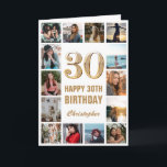 30. Happy Birthday Gold und White Foto Collage Karte<br><div class="desc">30. Happy Birthday Gold und White Foto Collage Geburtstagskarte. Für weitere Anpassungen klicken Sie bitte auf die Schaltfläche "Anpassen" und verwenden Sie unser Designwerkzeug,  um diese Vorlage zu ändern.</div>