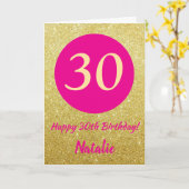 30. Happy Birthday Hot Pink und Gold Glitzer Karte (Gelbe Blume)