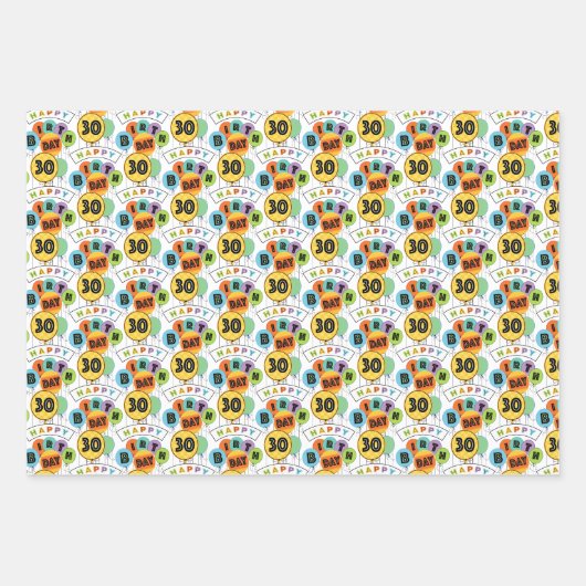 30. Happy Birthday Typografy Balloons Geschenkpapier Set (Vorderseite)
