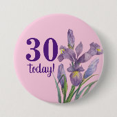 30 Heute Aquarell Lila Iris Botanisches Flora Button (Vorderseite)