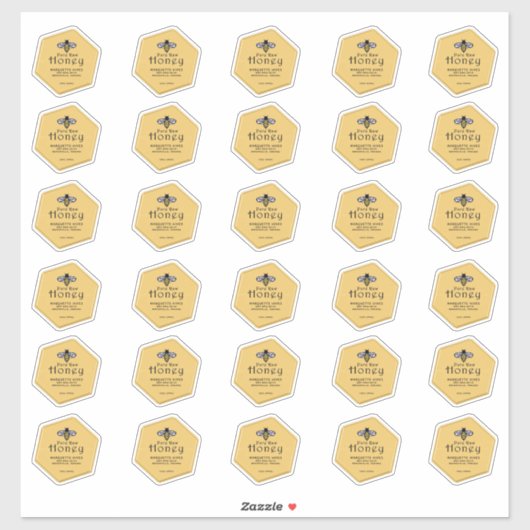 30 hexagonförmiger, wasserfester, gelber Honig mit Aufkleber (Blatt)