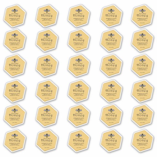 30 hexagonförmiger, wasserfester, gelber Honig mit Aufkleber (Vorderseite)