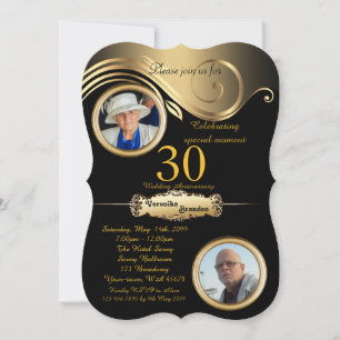 30.,Hochzeit Jubiläum, Art Deco, schwarz Gold Einladung