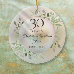30. Hochzeit Jubiläum Wasserfarbenwelt Pearl Keramik Ornament<br><div class="desc">Jubiläumsdekoration zum 30. Geburtstag mit zarten botanischen Aquarellfarben-Blätter,  die Ihre Feiertagsbotschaft auf einer schönen Perle umrahmen. Entwickelt von Thisisnotme©</div>