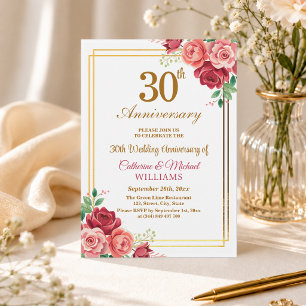 30. Hochzeitsjubiläum Goldrahmen Blumen Einladung