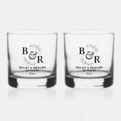 30. Hochzeitstag Blätter Motif Monogram Whiskyglas (Vorderseite)