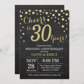 30. Hochzeitstag Chalkboard Black and Gold Einladung (Vorne/Hinten)
