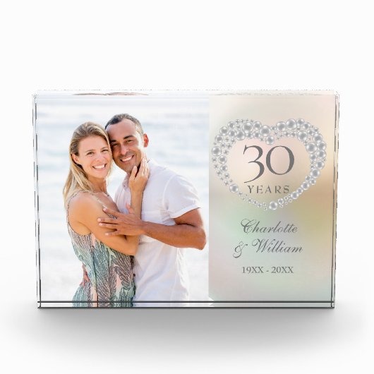 30. Hochzeitstag Elegantes Perlenherz Fotoblock (Vorderseite)