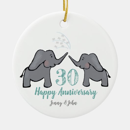 30. Hochzeitstag für PerlElefanten Keramik Ornament (Vorne)