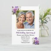 30. Hochzeitstag Gold Frame Lila Rose Einladung (Stehend Vorderseite)