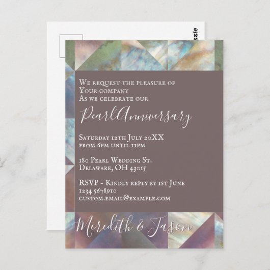 30. Hochzeitstag Moderne Pearl-Einladung Postkarte (Vorne/Hinten)