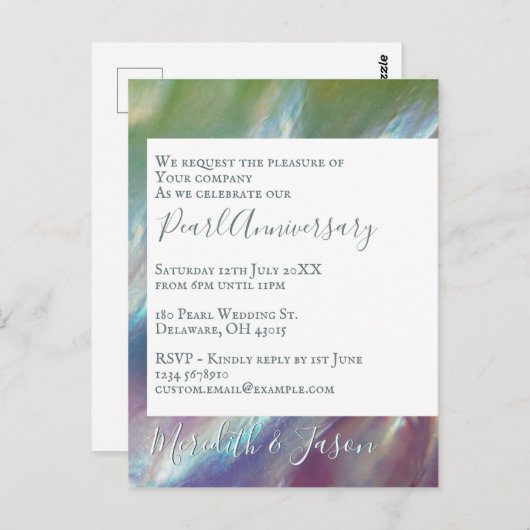 30. Hochzeitstag Moderne Pearl-Einladung Postkarte (Vorne/Hinten)