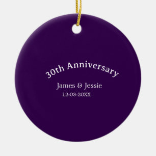30. Hochzeitstag Name Datum lila einfach  Keramik Ornament
