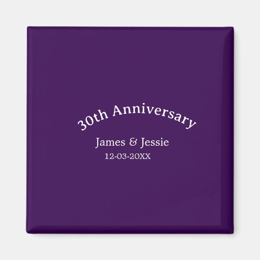 30. Hochzeitstag Name Datum lila einfach  Magnet (Vorne)