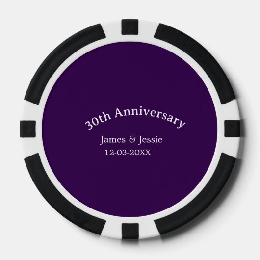 30. Hochzeitstag Name Datum lila einfach Pokerchips (Vorderseite)