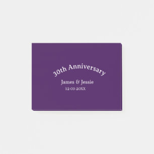 30. Hochzeitstag Name Datum lila einfach Post-it Klebezettel