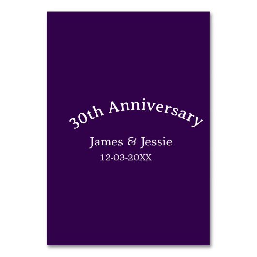 30. Hochzeitstag Name Datum lila einfach  Tischnummer (Vorderseite)