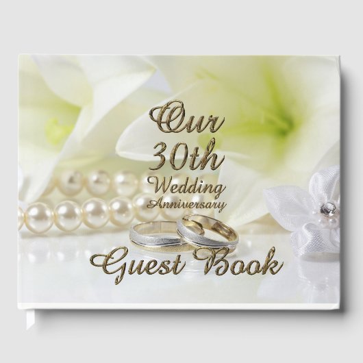 30. Hochzeitstag Pearl Gold Typografie Gästebuch (Vorderseite)