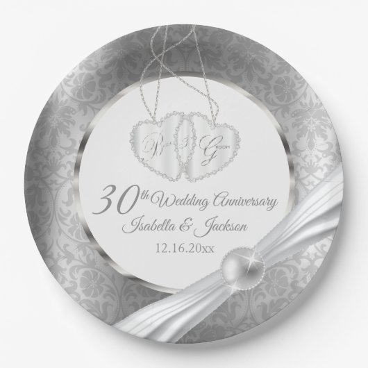 30. Hochzeitstag - Perle und Silber Pappteller (Vorderseite)