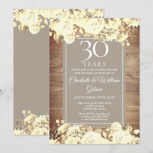 30. Hochzeitstag Rustikale Rose Einladung