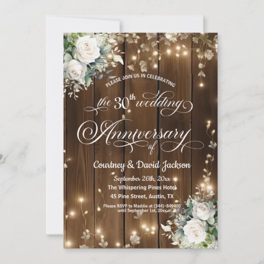 30. Hochzeitstag Rustikale Streichlichter Einladung (Vorderseite)