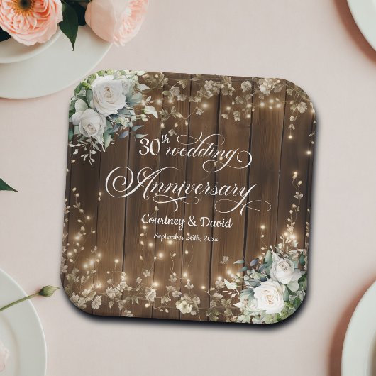 30. Hochzeitstag Rustikale Streichlichter Pappteller