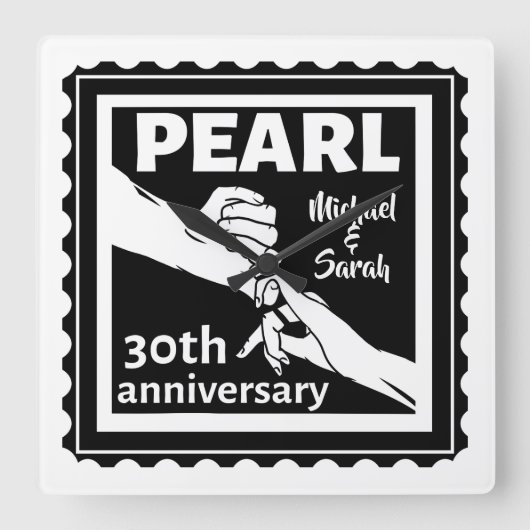 30. Hochzeitstag schwarz-weiß romantisch Quadratische Wanduhr (Vorderseite)