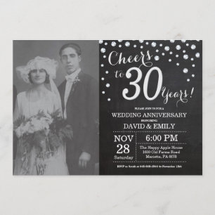 30. Hochzeitstag Schwarzes Silber Chalkboard Einladung
