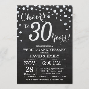 30. Hochzeitstag Schwarzes Silber Chalkboard Einladung