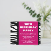 30. Hot Pink Zebra Einladungen (Stehend Vorderseite)