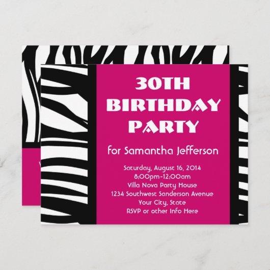 30. Hot Pink Zebra Einladungen (Vorne/Hinten)