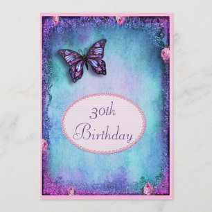 30. Imitat Glitzer, Schmetterling, Rose & Spitzen Einladung