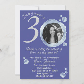 30. Indigo Blue Bubbles Geburtstagsparty Foto Einladung