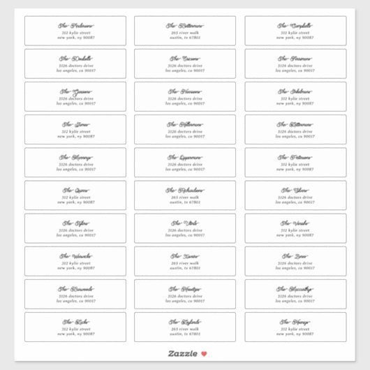 30 individuelle Black Script Guest Envelope-Adress Aufkleber (Blatt)