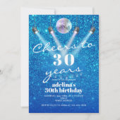 30 Jahre Blue Glam Disco Retro Geburtstag Einladung (Vorderseite)