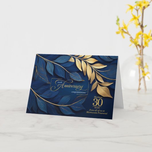 30 Jahre Mitarbeiterjubiläum Blue Botanical CUSTOM Karte (Gelbe Blume)