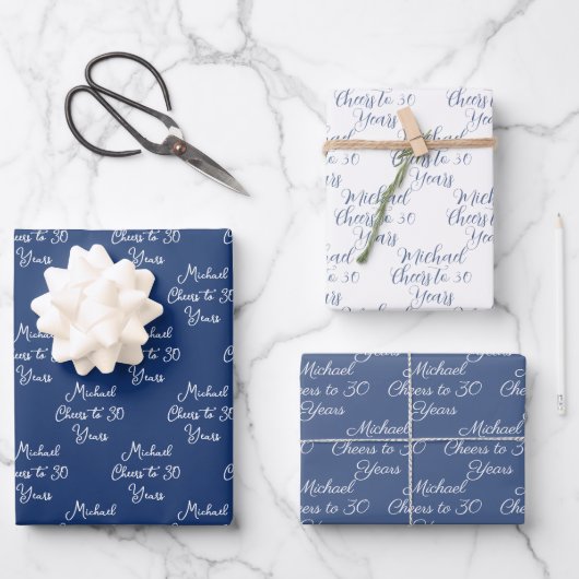 30 Jahre Navy Blue 30. Geburtstag Geschenkpapier Set (Vorderseite)